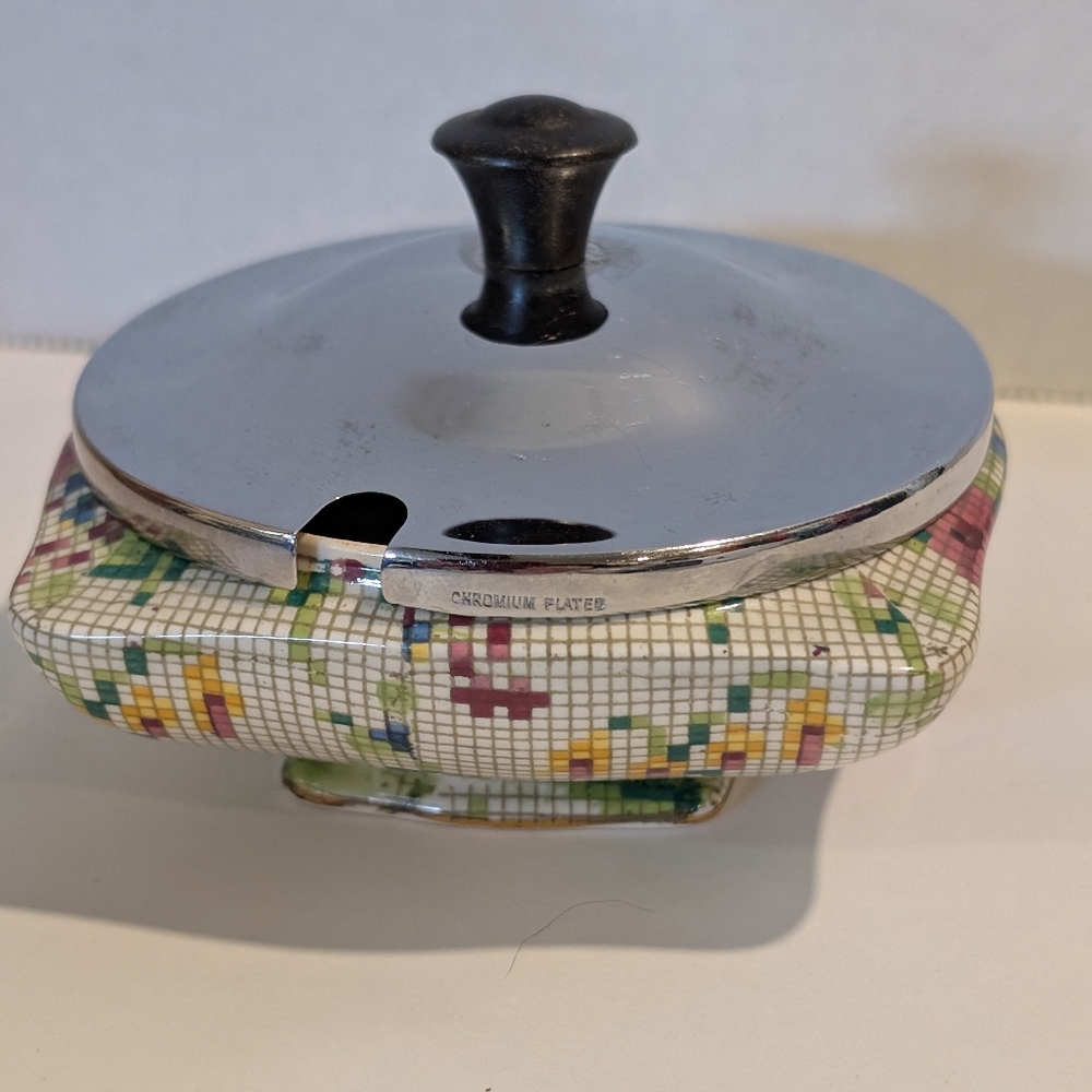 Vintage Royal Winton Chintz Queen Anne Jam Jar with silverplate Lid.
